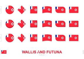 Conjunto de banderas de wallis y futuna, banderas simples de wallis y futuna con tres efectos diferentes. vector