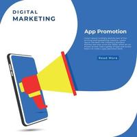 digital marketing  social media banner design smartphone and megaphone concept template app promotion flat illustration