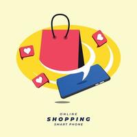 online shopping lovers social media post design template smartphone shopping flat illustration vector