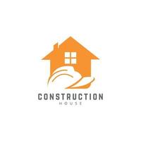 concepto de diseño de logotipo de construcción de casa casa y casco de construcción vector