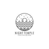 night temple vector logo design line art illustration