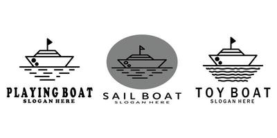 set boat in the ocean, logo vector illustration