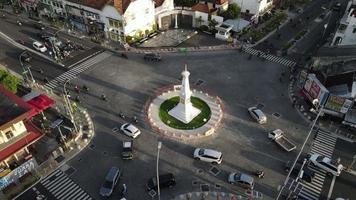 Aerial view of Tugu Yogyakarta Landmark with busy traffic