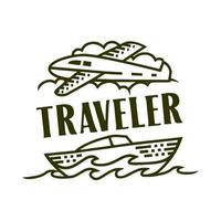 ilustración vectorial del logotipo de viaje, elemento de diseño para logotipo, afiche, tarjeta, pancarta, emblema, camiseta. ilustración vectorial vector