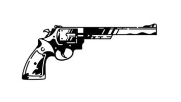 Illustration of a multi-shot revolver. Vector. Painted gun. Black and white contour graphic drawing. Tattoo. Decorative vintage element for design.