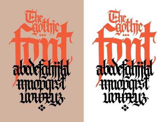 Gothic font, English alphabet. Vector. Font for tattoo, personal and commercial purposes. Letters and elements are isolated on a white background. Calligraphy for inscriptions. Modern grunge style.