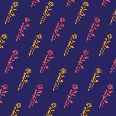 Color pattern illustration with a rose and a knife. Vector. Ornament for fabric and textiles, cover and poster. Vintage, retro style. Graphic template. Drawing for wrapping paper.