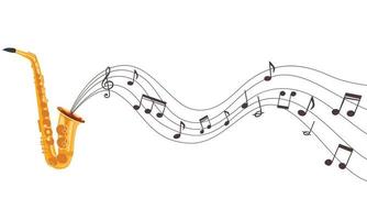 saxofón clásico con ilustración de notas musicales - fondo vectorial vector