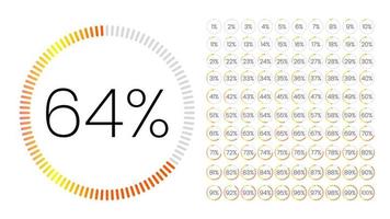 conjunto de medidores de porcentaje de círculo de 0 a 100 para infografía, diseño de interfaz de usuario ui. colorido gráfico circular descargando el progreso de púrpura a blanco en fondo blanco. vector de diagrama de círculo.