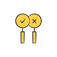 check mark and wrong mark magnifier icon yellow theme illustration vector