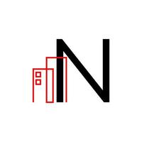 letter N with building decoration vector logo design element