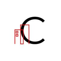 letter C with building decoration vector logo design element