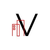 letra v con elemento de diseño de logotipo de vector de decoración de edificio
