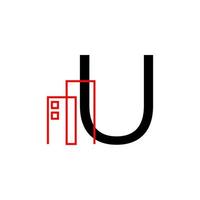 letter U with building decoration vector logo design element