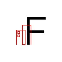 letter F with building decoration vector logo design element