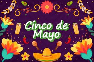 Fondo de festival de celebración de vacaciones de cinco de mayo plano con elemento de partículas vector