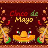 Flat Cinco De Mayo holiday celebration festival with particle element guitar background