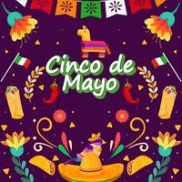 Flat Cinco De Mayo holiday celebration festival background vector