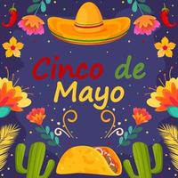 fondo plano del festival de vacaciones cinco de mayo con elemento de partículas vector