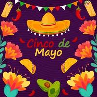 fondo plano festival de vacaciones cinco de mayo con elemento de partículas vector