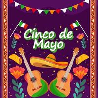 Flat Cinco De Mayo holiday with particle element guitar background vector