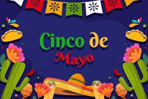 fondo de vacaciones del festival cinco de mayo plano con elemento de partículas vector