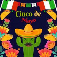 Flat Cinco De Mayo festival holiday cactus with sombrero background