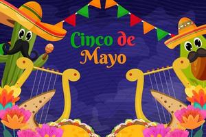 Flat Cinco De Mayo Mexican festival with lyre background vector