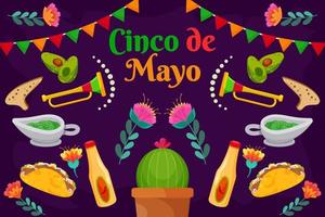 festival plano del cinco de mayo con fondo de elementos de partículas vector