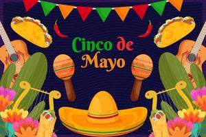 Background flat Cinco De Mayo celebration with sombrero vector