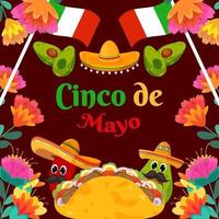 Flat Cinco De Mayo festival holiday background with particle element vector