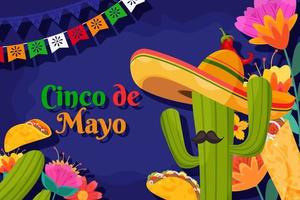 fondo plano del festival mexicano cinco de mayo con elemento de partículas vector