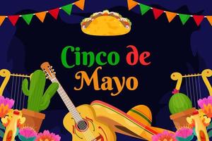 Flat Cinco De Mayo Mexican holiday festival background vector