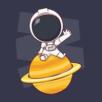 Cute cartoon of Astronaut sitting on the plane. Hand drawn chibi character isolated background vector