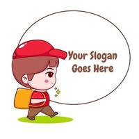 Cute cartoon of delivery man with bubble text. Hand drawn chibi character isolated background. vector