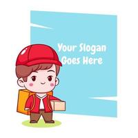 Cute cartoon of delivery man with bubble text. Hand drawn chibi character isolated background. vector