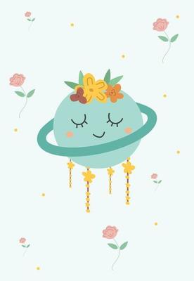 Cute Earth and Bohemian Flowers Phone Wallpaper Vector Illustration