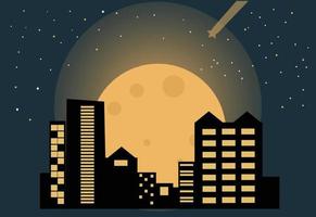 Cityscape Moon and Shooting Stars Background Vector Illustration