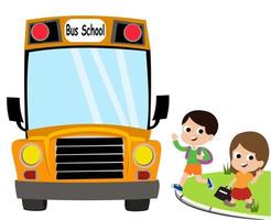 ilustración vectorial de escolares que van a la escuela en autobús vector
