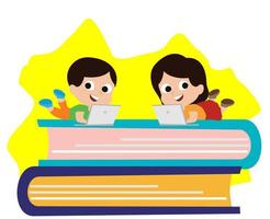 cute schoolchildren study together vector