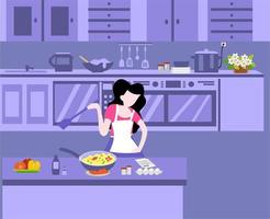 vector illustration of mother cooking in the kitchen