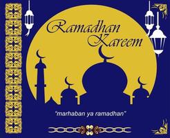 vector illustration of ramadhan with mosque building and full moon background