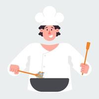 Chef cooking on kitchen vector