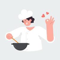 Chef cooking on kitchen vector