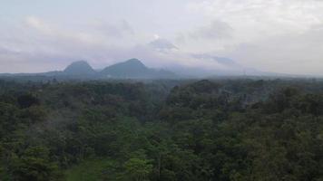 luftaufnahme der landschaft des berges merapi in yogyakarta, indonesien vulkanlandschaftsansicht. video