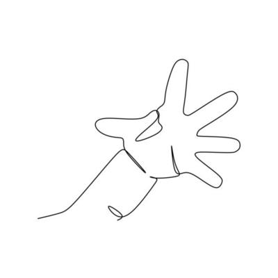 finger spread hand gesture continuous line draw design. Sign and symbol of hand gestures. Single continuous drawing line. Hand drawn style art doodle isolated on white background