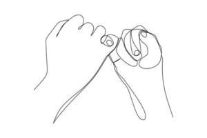 Single continuous line drawing of little finger swear gesture. Hand drawn style vector illustration for social and business advertisement