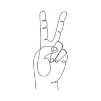 Continuous line draw design vector illustration. v letter Sign and symbol of hand gestures. Single continuous drawing line. Hand drawn style art doodle isolated on white background illustration.