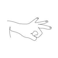 flick finger continuous line draw design vector illustration. Sign and symbol of hand gestures. Single continuous drawing line. Hand drawn style art doodle isolated on white background illustration.