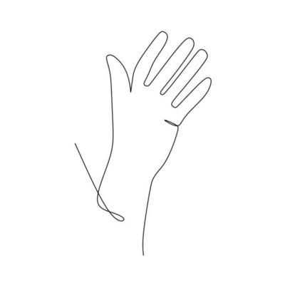 Open palm hand gesture continuous line draw design. Sign and symbol of hand gestures. Single continuous drawing line. Hand drawn style art doodle isolated on white background illustration